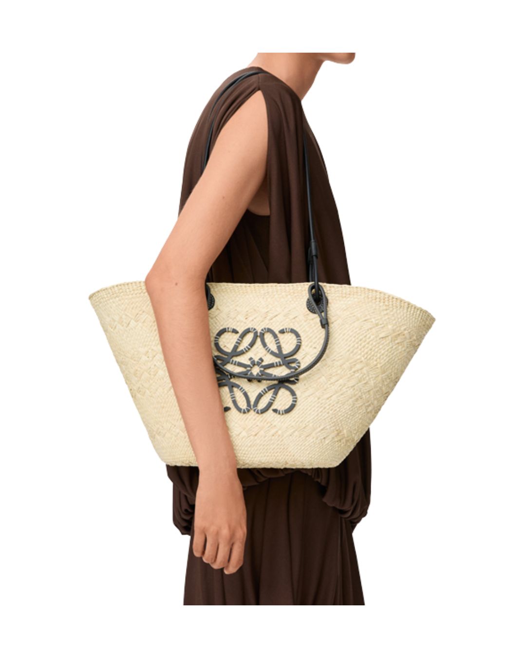 LOEWE Anagram Medium Basket Bag in Iraka Palm and Calfskin