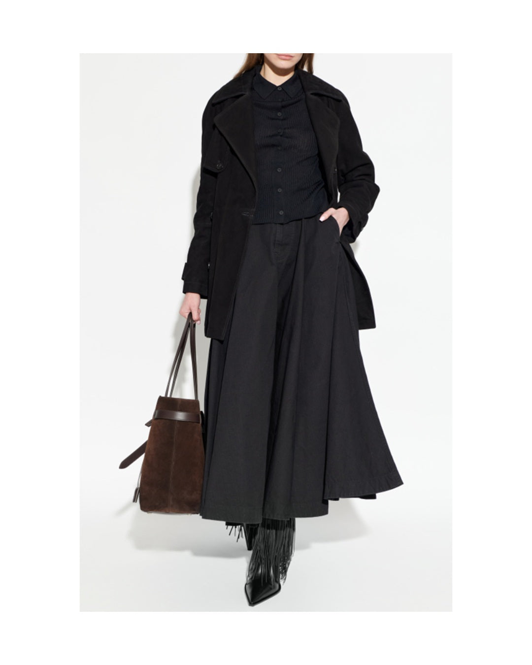 BALENCIAGA Women's Godet Maxi Skirt in Black