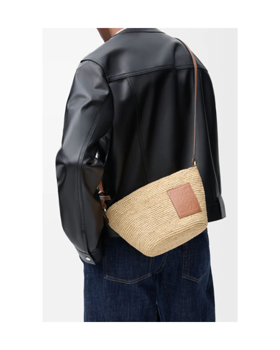 LOEWE Slit pochette bag in raffia and calfskin