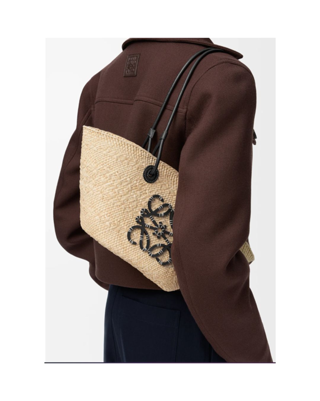 LOEWE Small Anagram Basket bag in iraca palm and calfskin