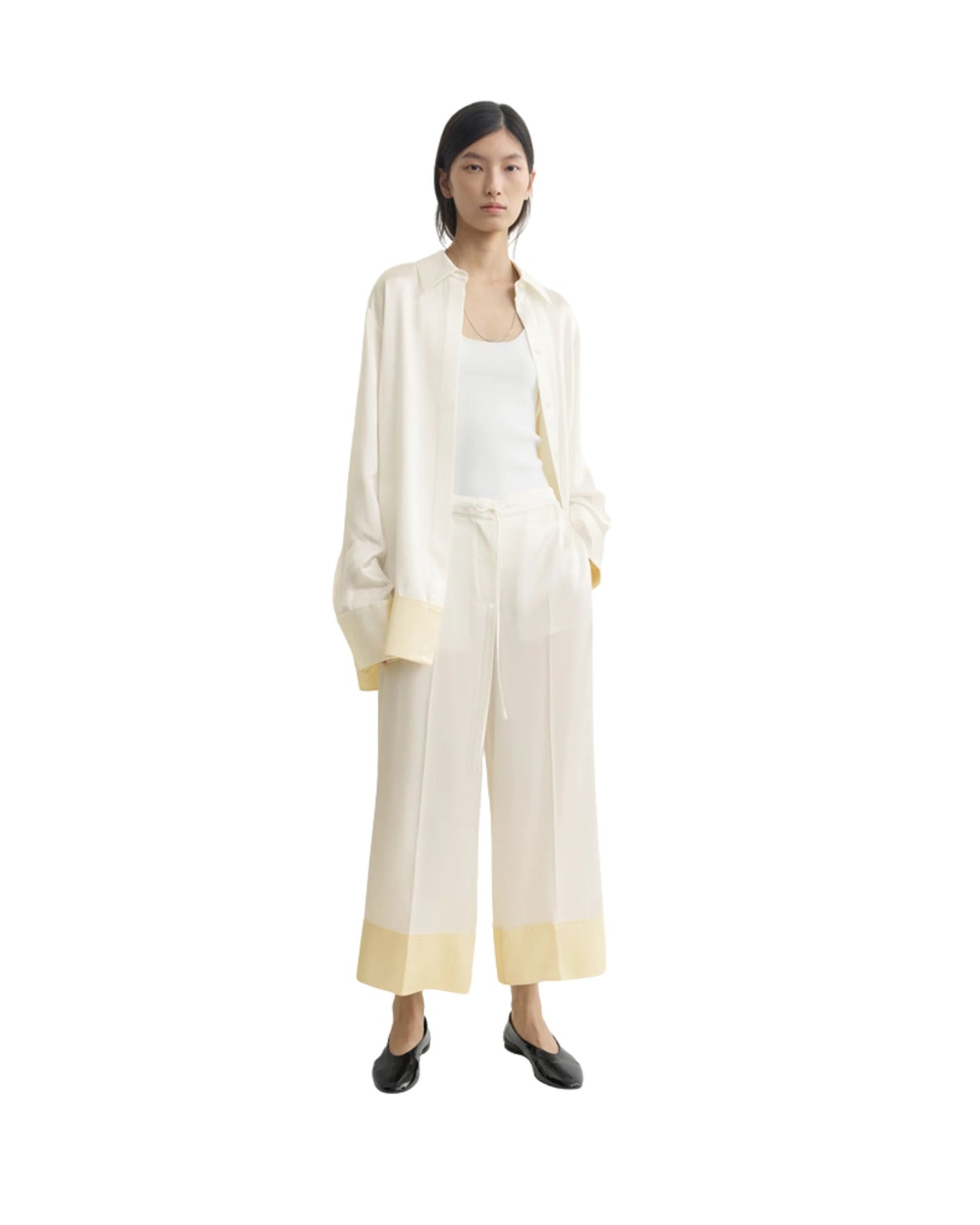 TOTEME Satin drawstring trousers white