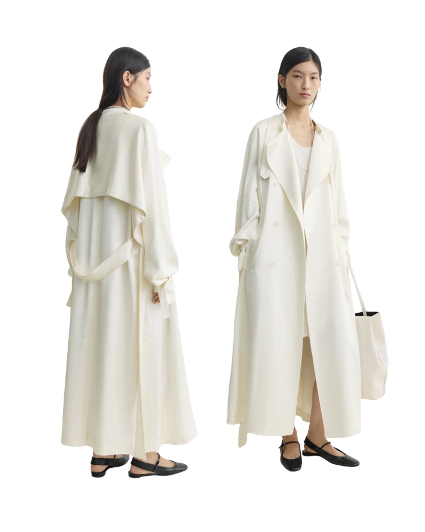 TOTEME Draped satin trench OFF WHITE