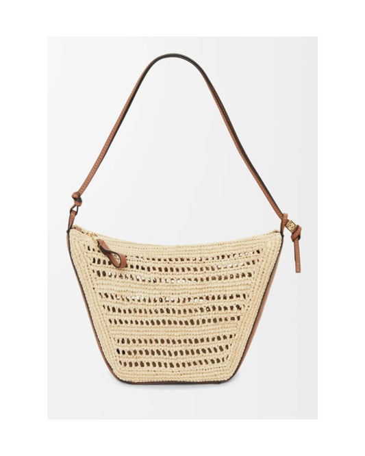 LOEWE Mini Hammock Hobo in raffia and calfskin