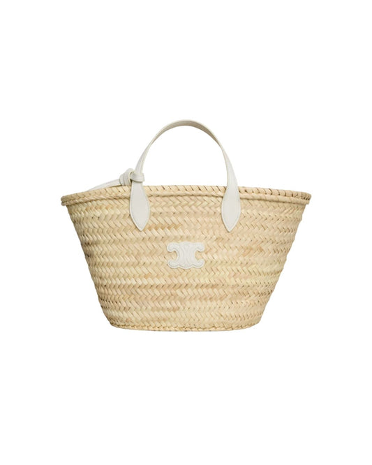 CELINE TEEN TRIOMPHE PANIER IN PALM LEAVES AND CALFSKIN, WHITE