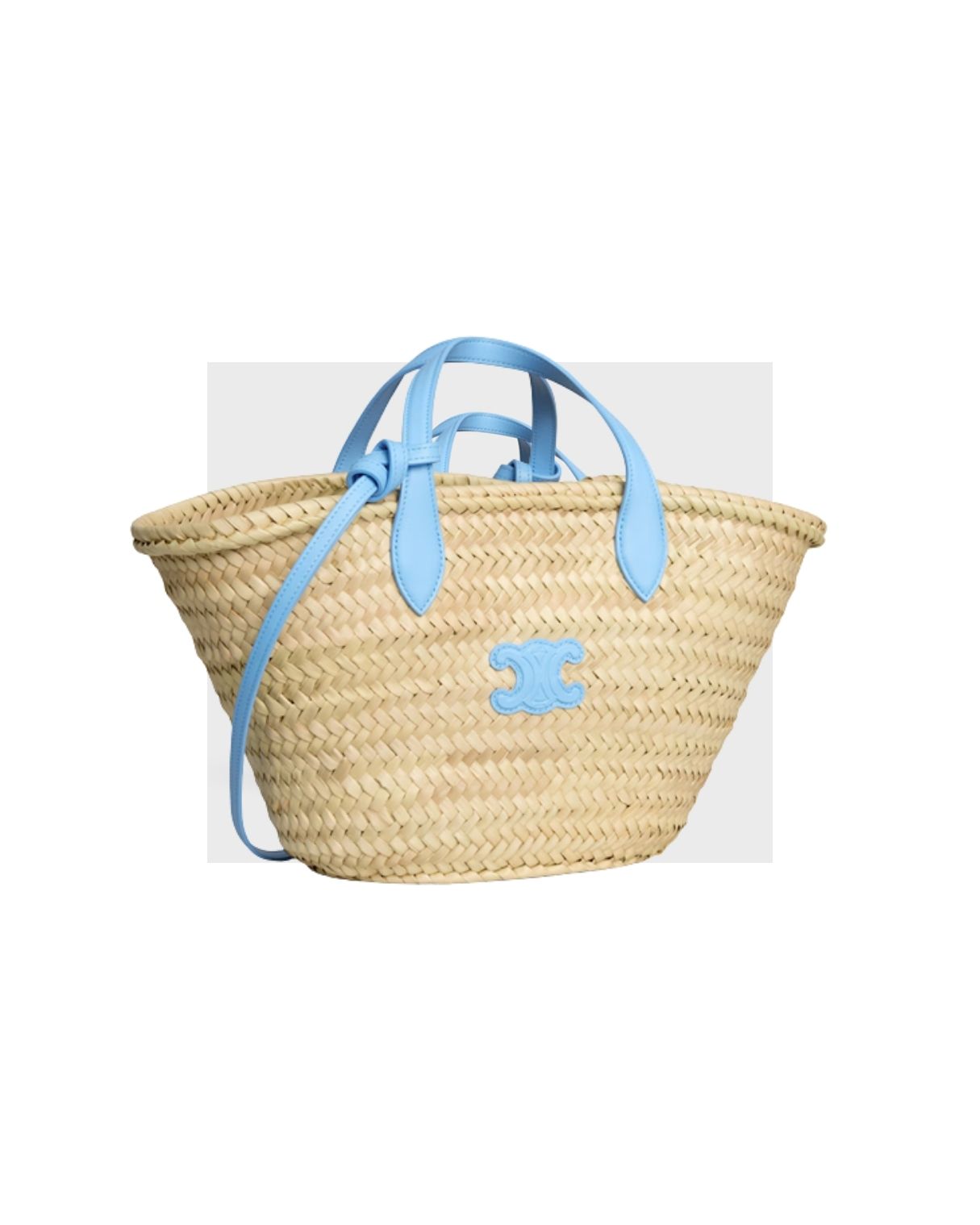 CELINE TEEN TRIOMPHE PANIER IN PALM LEAVES AND CALFSKIN, SKY BLUE