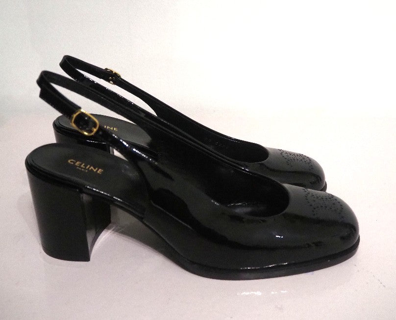 CELINE LILY PERFORATED TRIOMPHE SLINGBACK IN PATENT CALFSKIN