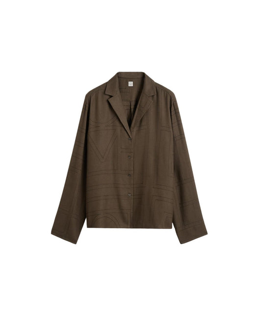 TOTEME Monogram flannel pj top dark brown