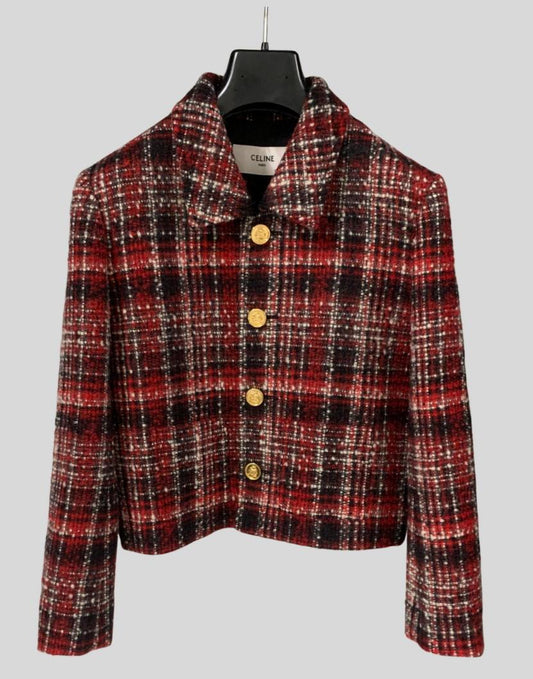CELINE charlotte jacket IN check wool natté