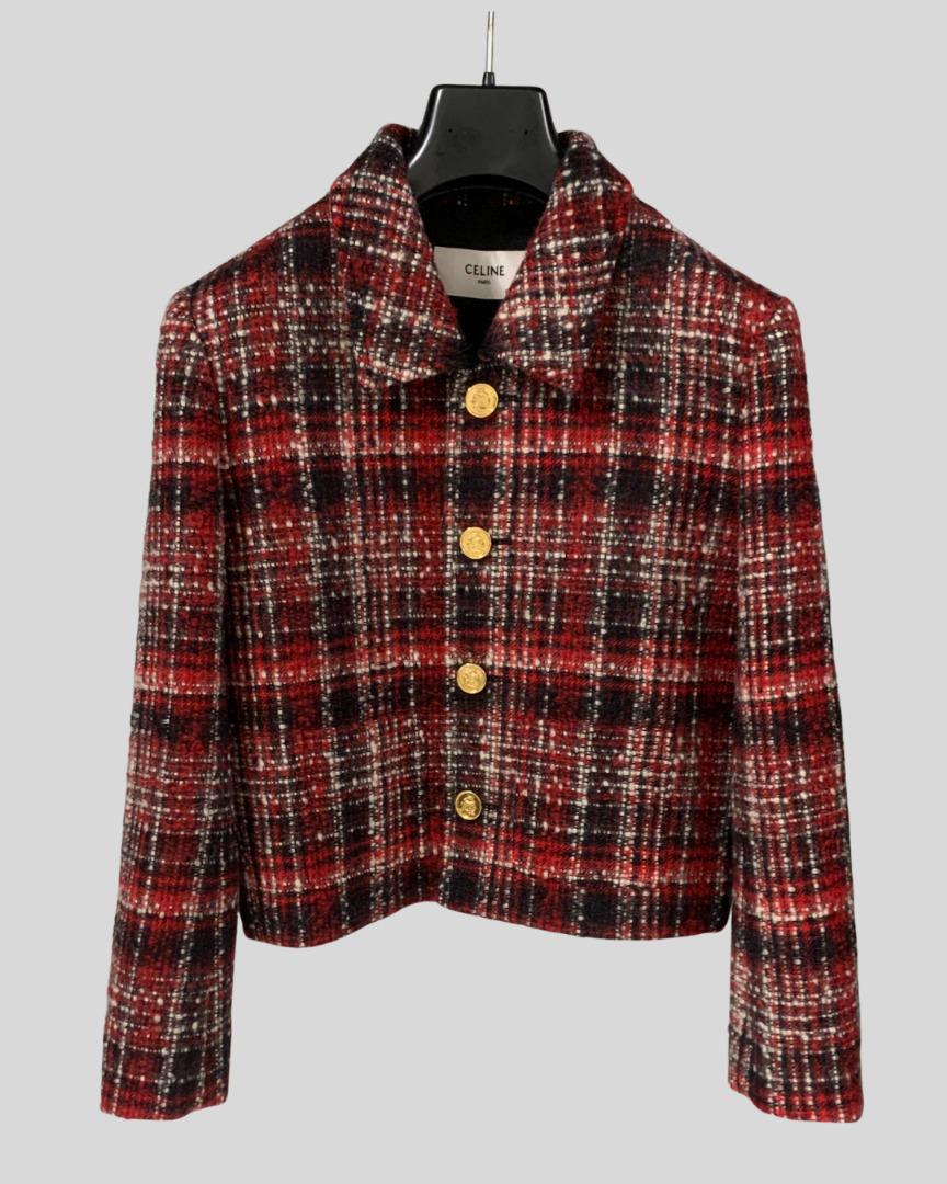 CELINE charlotte jacket IN check wool natté