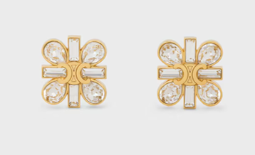 Celine Daisy Earrings in Strass and Brass with Gold Finish