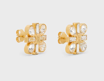 Celine Daisy Earrings in Strass and Brass with Gold Finish